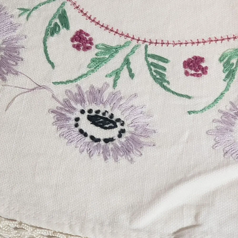 VINTAGE TABLE RUNNER CORN FLOWER GARDEN EMBROIDERED DRESSER SCARF ESTATE MCM